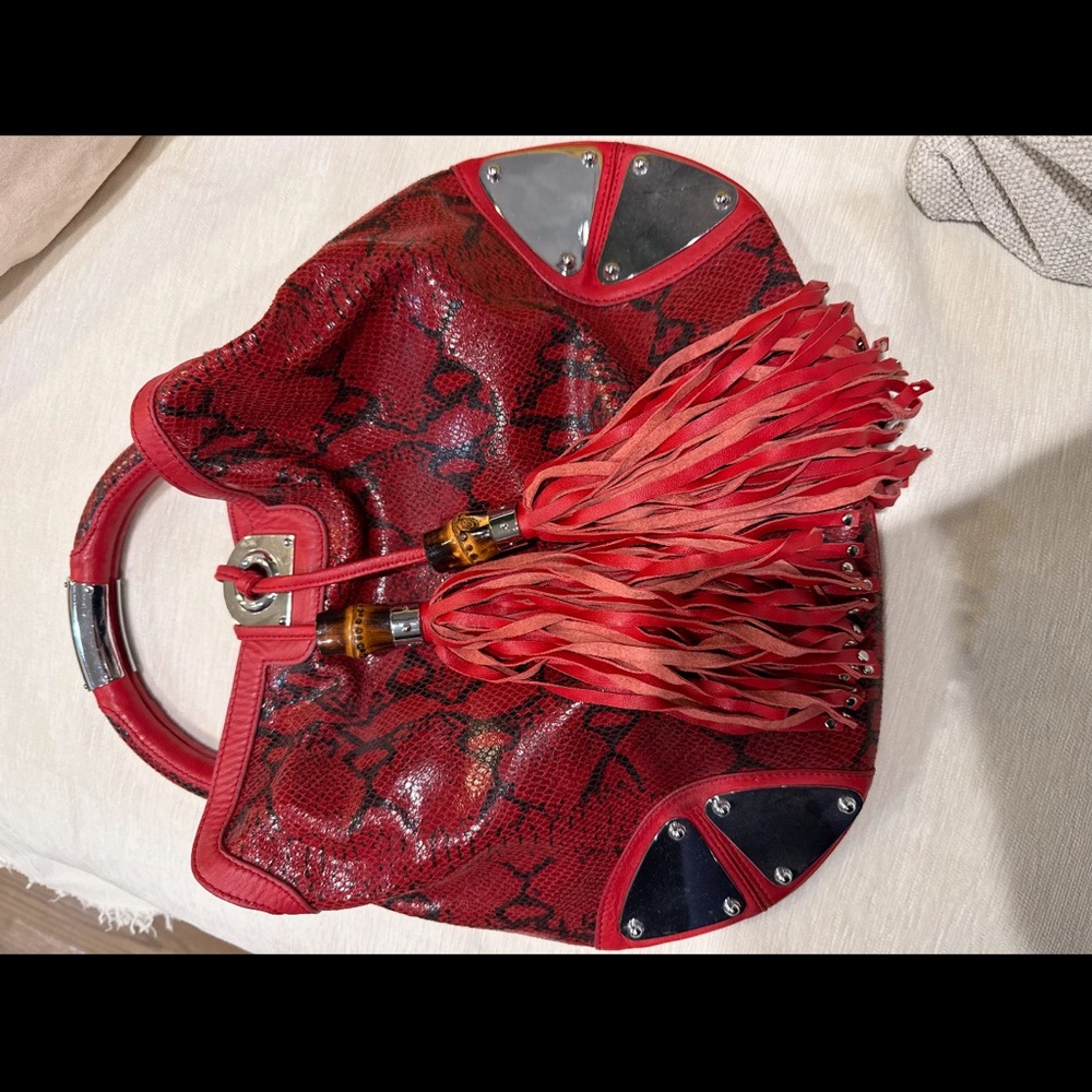 Gucci Red Snakeskin Tote with Tassel